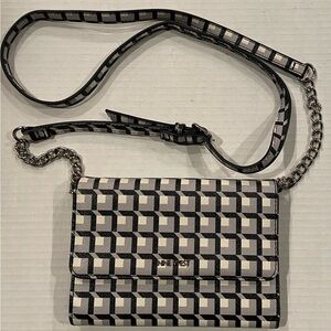 Designer NINE WEST Purse Grey Black White Mini Cross-body Wallet Chain